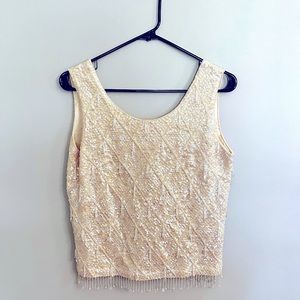 Vintage 60s Iridescent Sequin & Beaded Woven Sleeveless Top🪩